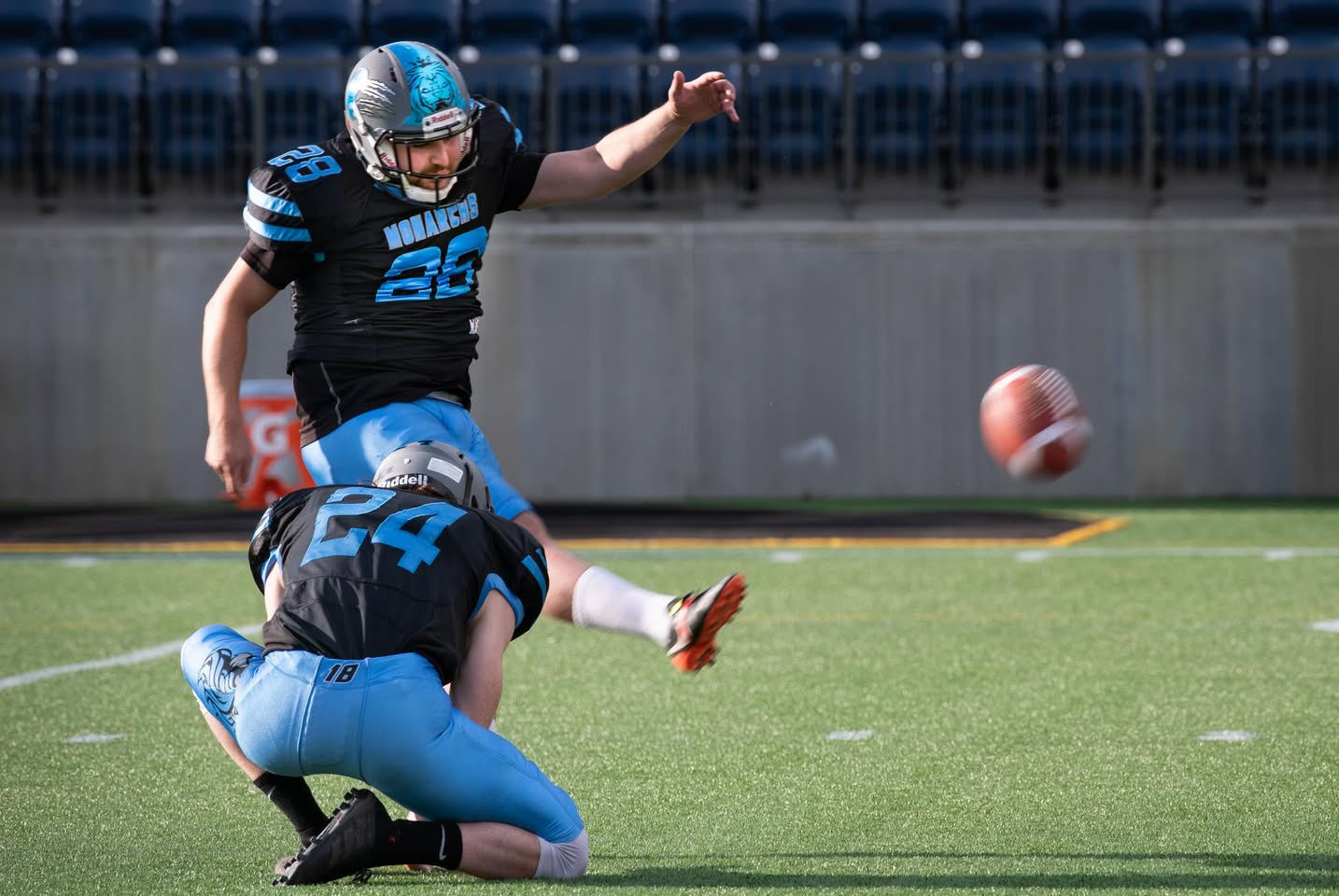 Monarchs field goal kick at SMS Equipment Stadium
